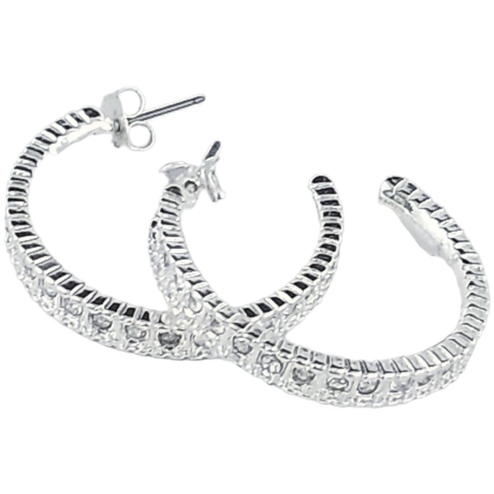 Napier Signed Vintage Rhinestone Half Hoop Earrings Sparkly Silver Tone X13